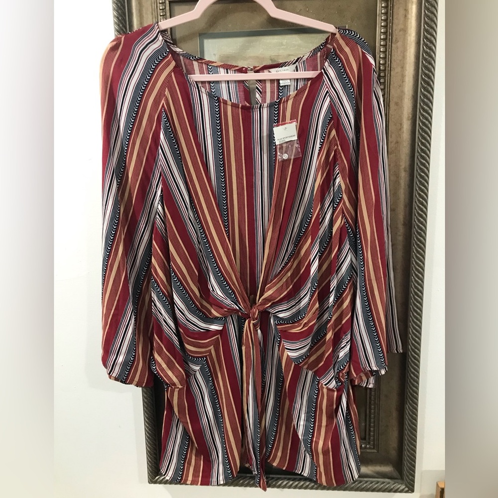 Striped Tie-Front Women’s Top in Multi Red
